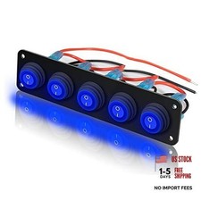 KEING 5 Gang 12V 20 Amp Toggle Rocker Switch Panel LED Breaker 5Gang Blue