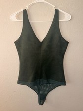 BCBGMAXAZRIA Dark Green Women's One Piece Bodysuit Size S Regular Solid V-Neck
