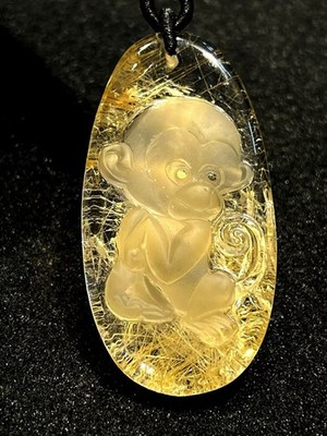 19.3g Natural titanium crystal Quartz crystal monkey pendant reiki healing