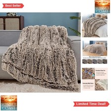 Faux Fur Throw Blanket Twin Size 60x80 Frosty Brown Super Soft Cozy Plush
