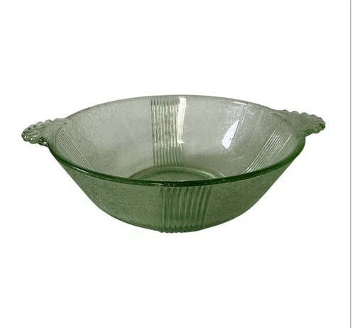 Vintage Depression Glass Bowl Art Deco Retro Uranium Glass Green