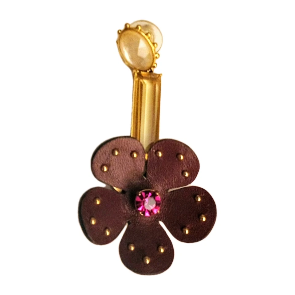 Kate Spade NY Blooming Bling Brown Leather With Pink Stone Asymmetrical Earrings - Image 4 of 4