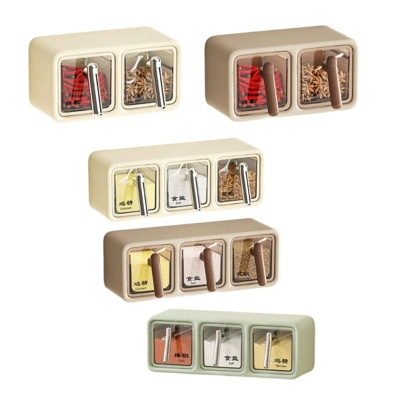 Versatile Kitchen Storage Solution Wall Mount Spice Container Set with Spoons