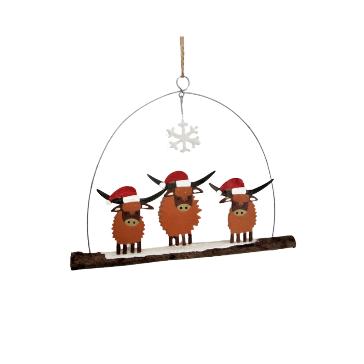 Highland Cows on Driftwood Hanger Christmas Decoration Rustic Festive Ornament