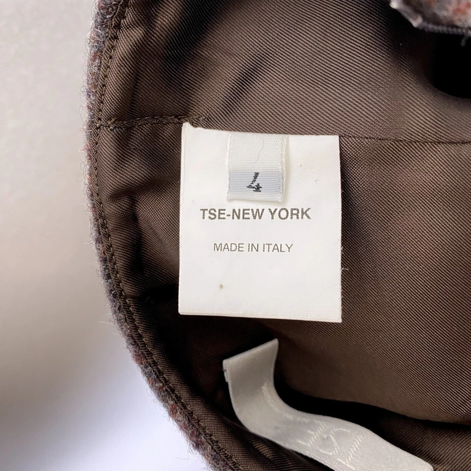 TSE 裙子尺寸 4 小号羊毛意大利紫色棕色内衬拉链 Midi 粗花呢铅笔职业 — 第 4/4 张图片