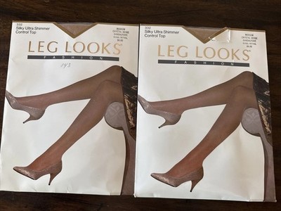 Leg Looks Silky Ultra Shimmer Control Top Pantyhose Medium Crystal Beige Vintage