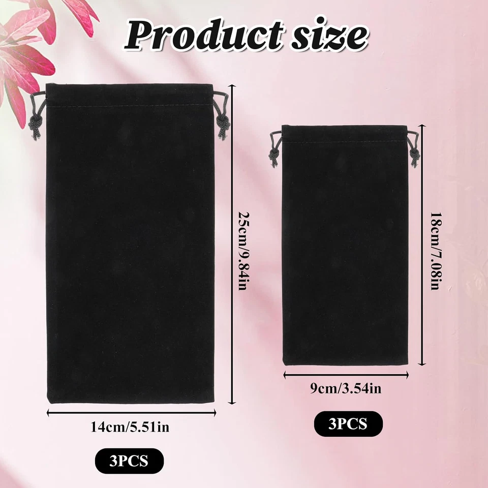 Velvet Drawstring Toy Storage Bags, 6 Pcs Adjustable Organizer Pouches, Black - Image 2 of 4