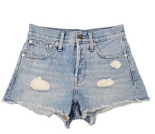 Madewell Relaxed Denim Shorts Light Wash Distressed Button FlyAJ241 Size27 HR