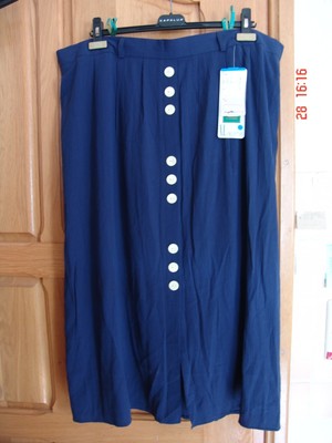 Damen Rock Gr. 54 ''C&A'' Blau geknittert gerafft vorne Schlitz m. Knöpfen Vintage
