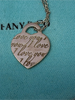 Authentic Tiffany & Co. Sterling Silver  I Love You  Heart Lock Necklace 16  925