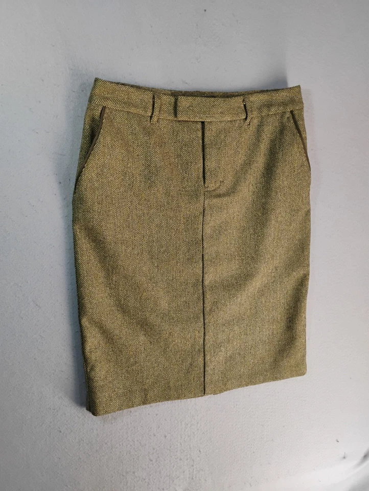 Falda lápiz Eddie Bauer para mujer 6 marrón lana mezcla seda forrada espiga Foto 2 de 4