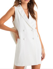 LULUS Confidently Classy OFF-WHITE BLAZER MINI DRESS Open Back w/Bow Cocktail L