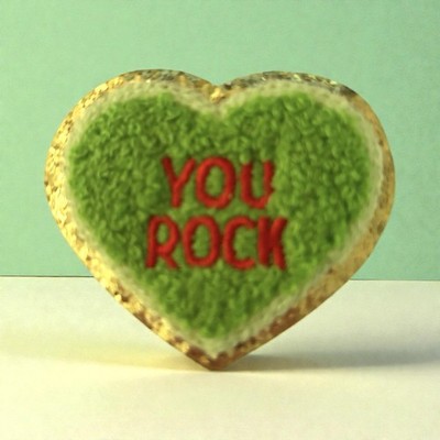 HEART  YOU ROCK  GOLD TRIM  !! SO CUTE! IRON ON PATCH  + ONE FREE STICKER