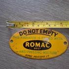 Vintage Romac Anti Freeze Freezing Classic Car Sign Plate Badge Petrol Oil Tin