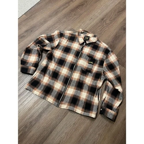 Stan Ray Mens Large Brown Black Plaid Full Zip Cotton Flannel Shirt Jacket - product listing photo