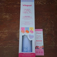 Paris Hilton Vitapod Pool Side Blue Metal Water Bottle. Extra 7 pods. New.
