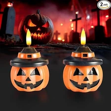Homemory Real Wax Pumpkin Candles, 2 Pcs Flickering Flameless Candles with 6hrs