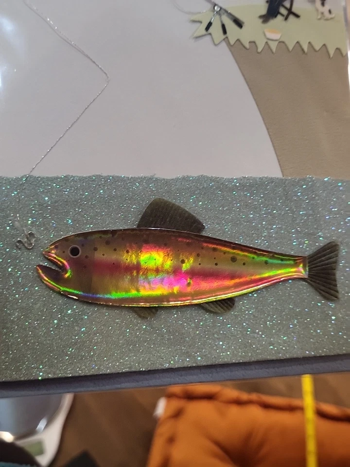 PAPYRUS Birthday Card Salmon Rainbow Trout Fishing Man With Dog Colorful 3-D B6  - Image 2 of 4