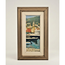 Hidden Mickey Painting Original Coastal Harbor Art Framed Gold Wood 17x10 disney