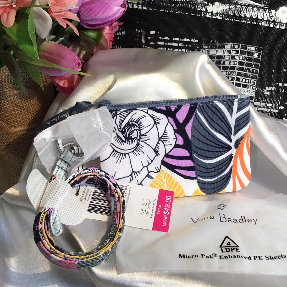 Vera Bradley Zip ID Case & Lanyard PALM FLORAL NWT RV$49 | eBay