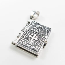 925 Sterling Silver Lord's Prayer Holy Bible Open Pages Locket Charm Pendant