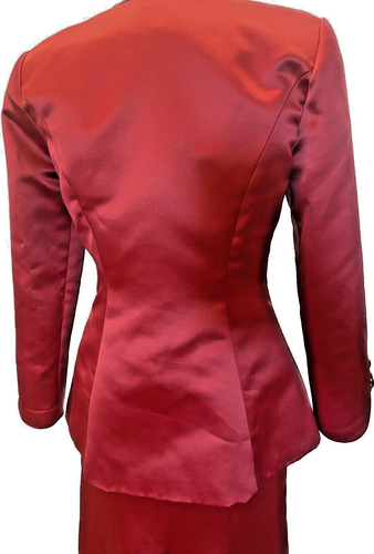 Elegant 1980's Bob Mackie Red Satin Black Sequined Evening Dress and Jacket Sz 6 - Picture 12 of 21
