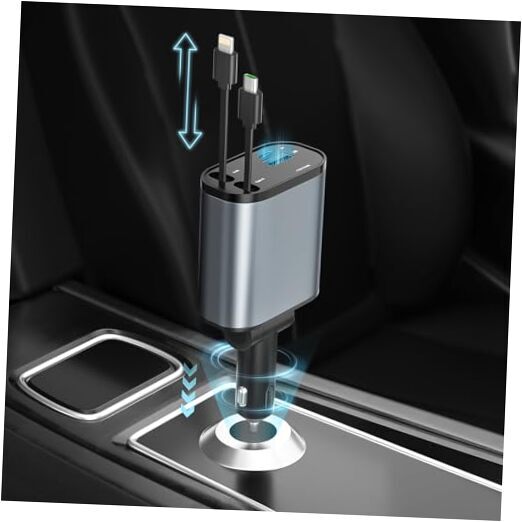 Retractable Car Charger, 4 in1 Fast Car Phone Charger 120W, 2.7Ft Retractable