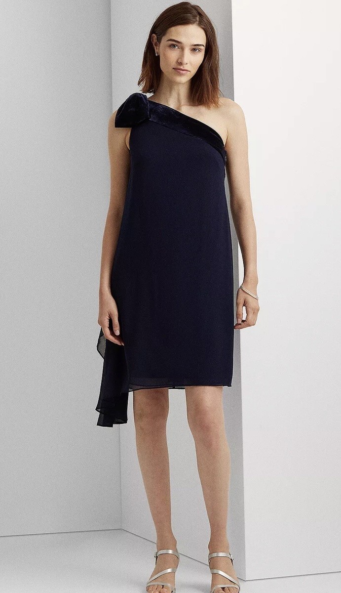 open lace back dress Ralph Lauren One Shoulder Navy Dress Rental main image 1