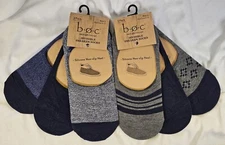 Born 6 Prs Mens Invisible Sneaker Socks Liners Blue Gray Black Non-Slip Heel BOC