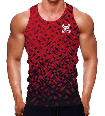 RED MOSAIC MUSCLE FIT TANK VEST MEN BODYBUILDING WORKOUT TRAINING KIT TOP 