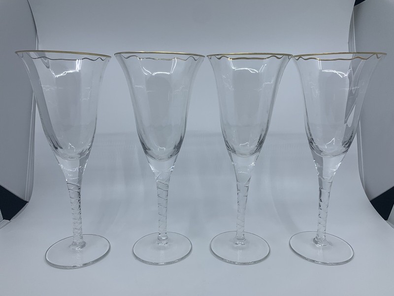 STIL Romania Optic Gold Trim Braided Crystal Wine Glasses Set Of 4