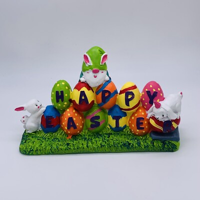Happy Easter Resin Easter Egg Bunny Rabbit Figurine Spring Holiday Table Decor