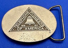 Vintage Telephone Pioneers Of America Oval Belt Buckle By Landmark Products