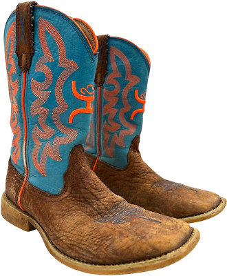 Twisted X Hooey Kids Brown/Blue Leather Boot w/Orange Stitching YHY0001 size 3M