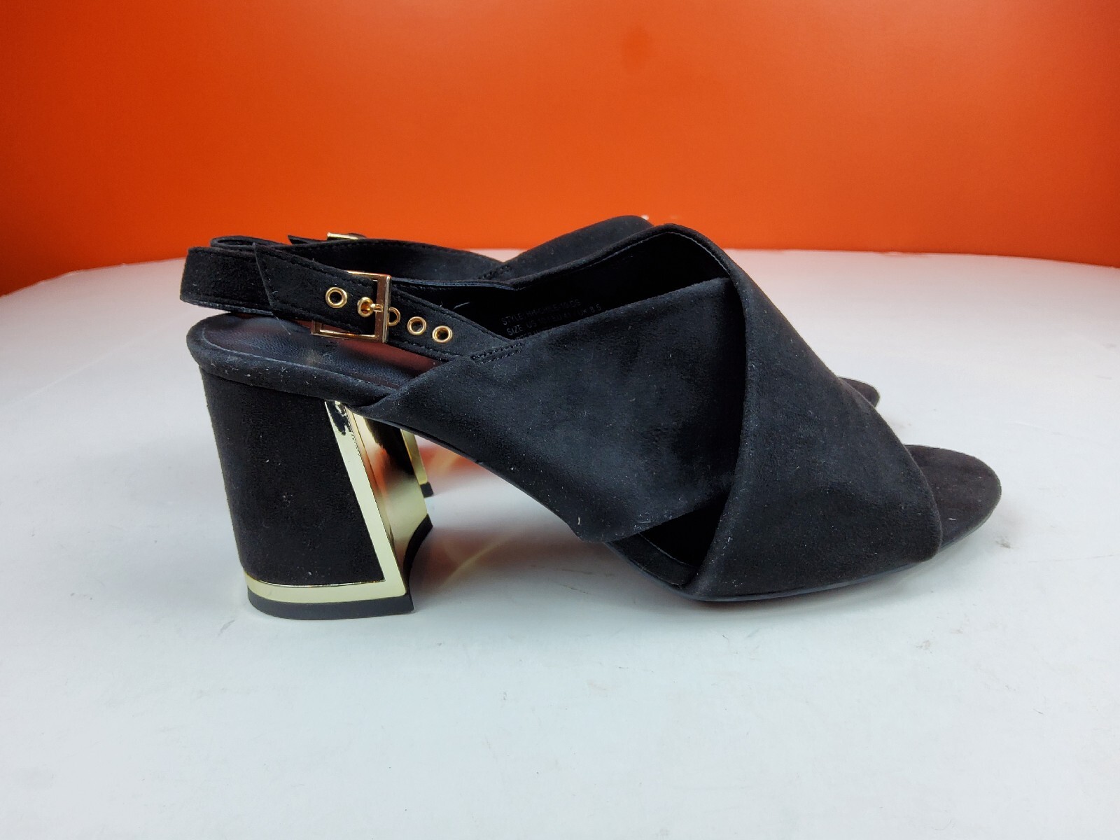 Halston sandalo donna tacco a blocco cinturino punta aperta nero scamosciato 10 (lotto 69