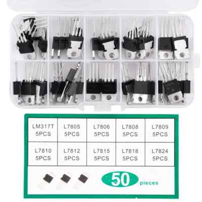 50pcs 10 Value LM317T L7805-L7824 Voltage Regulator Transistor Triode Kit Boxed