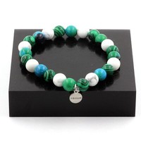 Steine Und Mineralien. Perlenarmband Chrysokoll + Howlith + Malachit 8 Mm. Fa