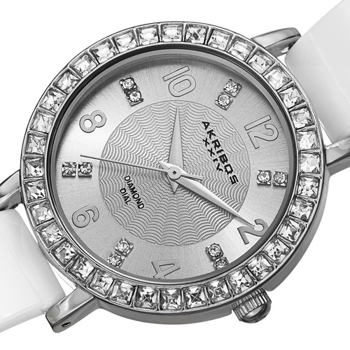 New Women's Akribos XXIV AK758SSW Swiss Diamond Accented Ceramic Bangle Watch - Picture 2 of 4