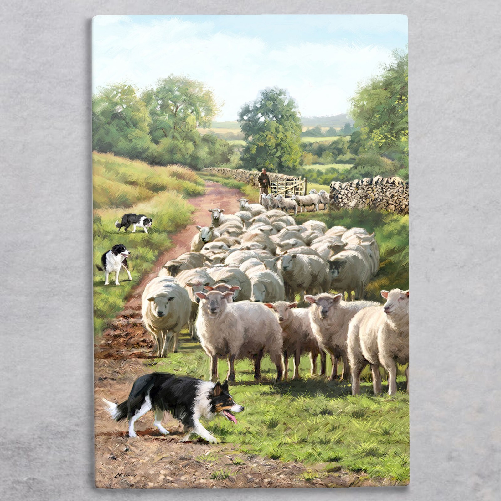 Ceramic Tile Picture Shepherd Collie Dog Sheep Farmers Plaque Sign Wall Art