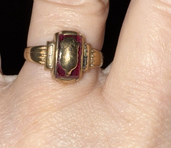 Vintage Art Deco 10k Solid Gold Ruby Fraternal Sc… - image 2
