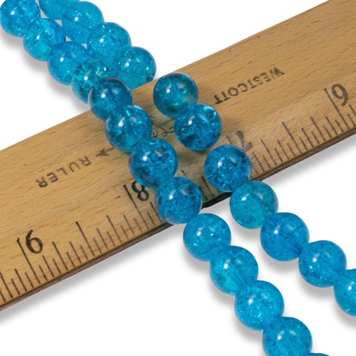 30 Aqua Blue 10mm Round Glass Crackle Beads, Perfect for Handmade Jewelry Crafts - Picture 4 of 5