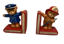 enesco police & firefighter bears book ends 