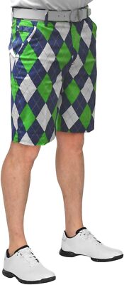 Royal and Awesome Herren Golfshorts blau auf grün Diamant Shorts + Werkzeug W 30-44