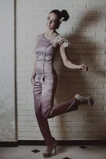 Handmade Women's Pink Satin Bodysuit with accessory | Size Small US- 4