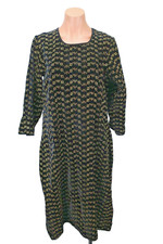 VTG 70s Black Gold Pencil Dress Party Evening L/S Velvet stitched Wiggle Sz XL