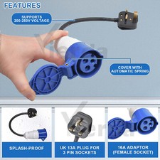 16A to 13A Adapter Hook Up Cable Lead 250 240V 3Pin Caravan Camper Mains UK Plug