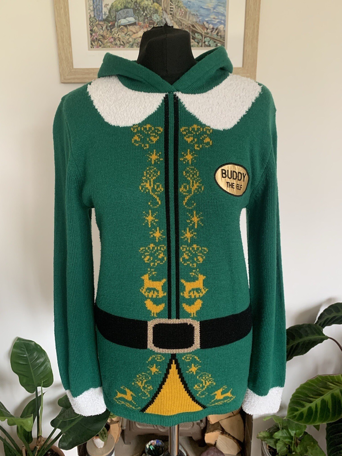 Primark Buddy The Elf Christmas Jumper Green With Hood Size Small