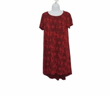 Lularoe Casual Floral Knit Midi Dress OVERSIZE Small Red Short Sleeve Scoop Neck