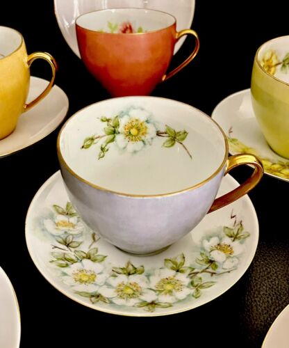 Gorgeous Vintage Arzberg Hand Painted Floral 6 Tea Cups Saucers, Artist Signed - Picture 4 of 9