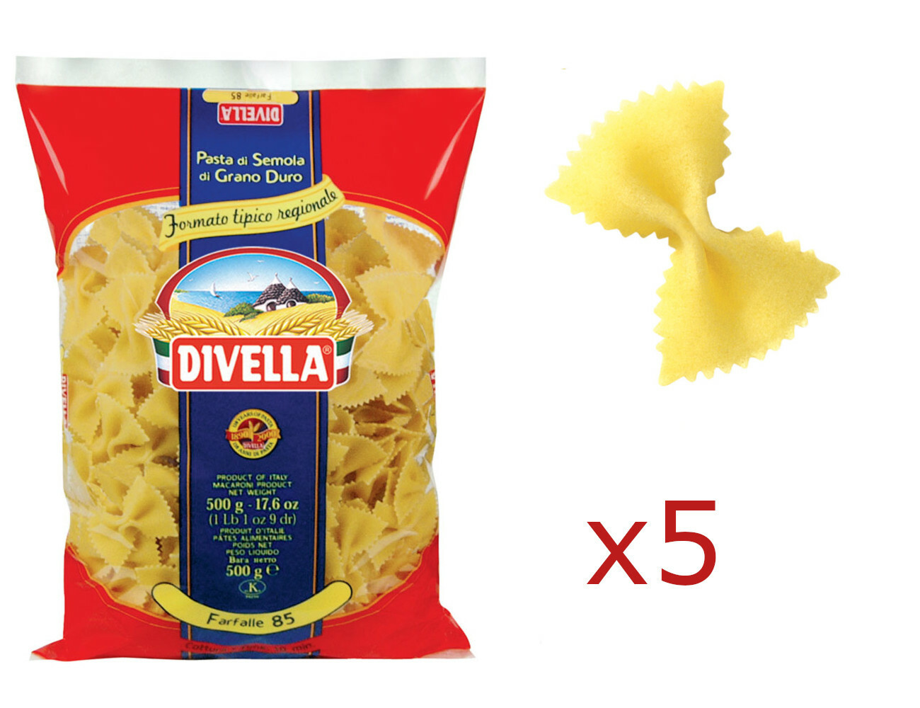 Pasta Divella Italienische FARFALLE aus Hartweizenmehl 5 Stück 500 gr